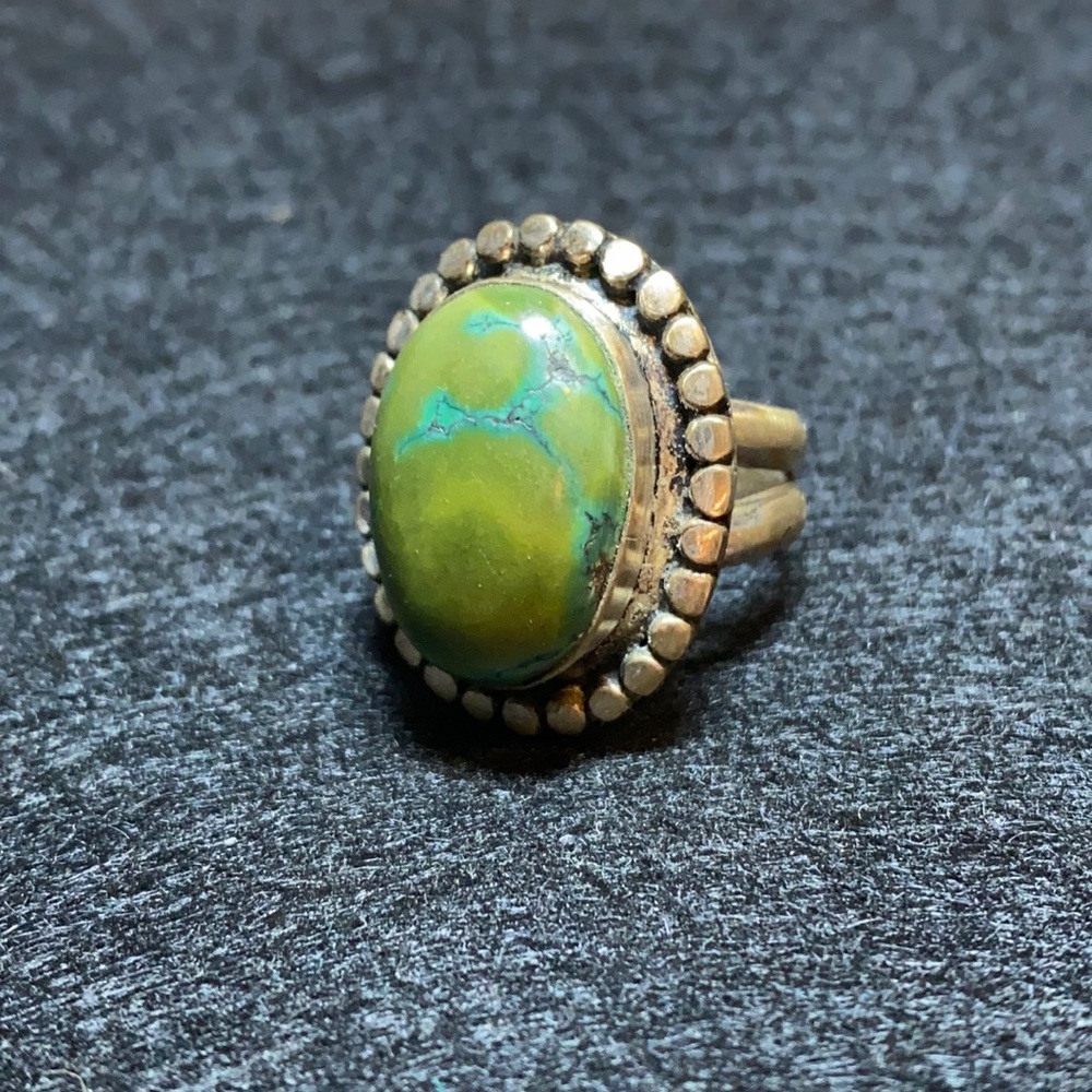 Green Spiderweb Turquoise Ring Vintage